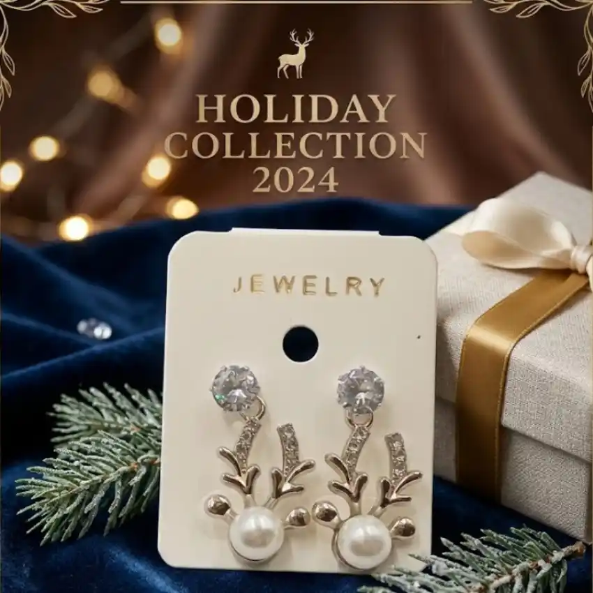 Rhinestone Pearl Antler Earrings