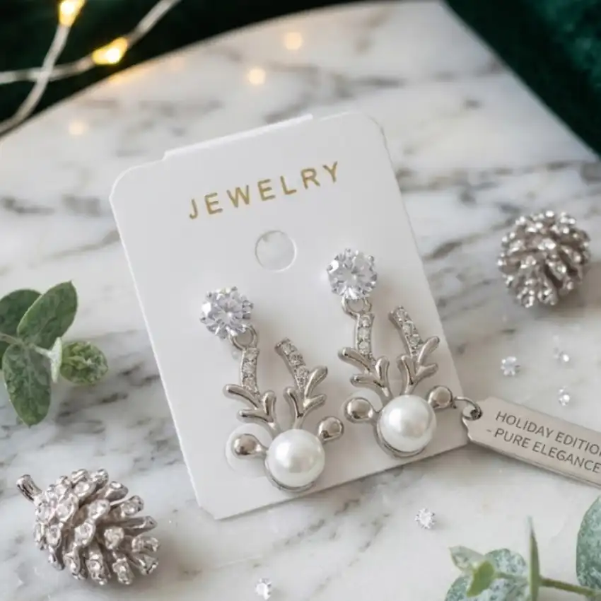 Rhinestone Pearl Antler Earrings