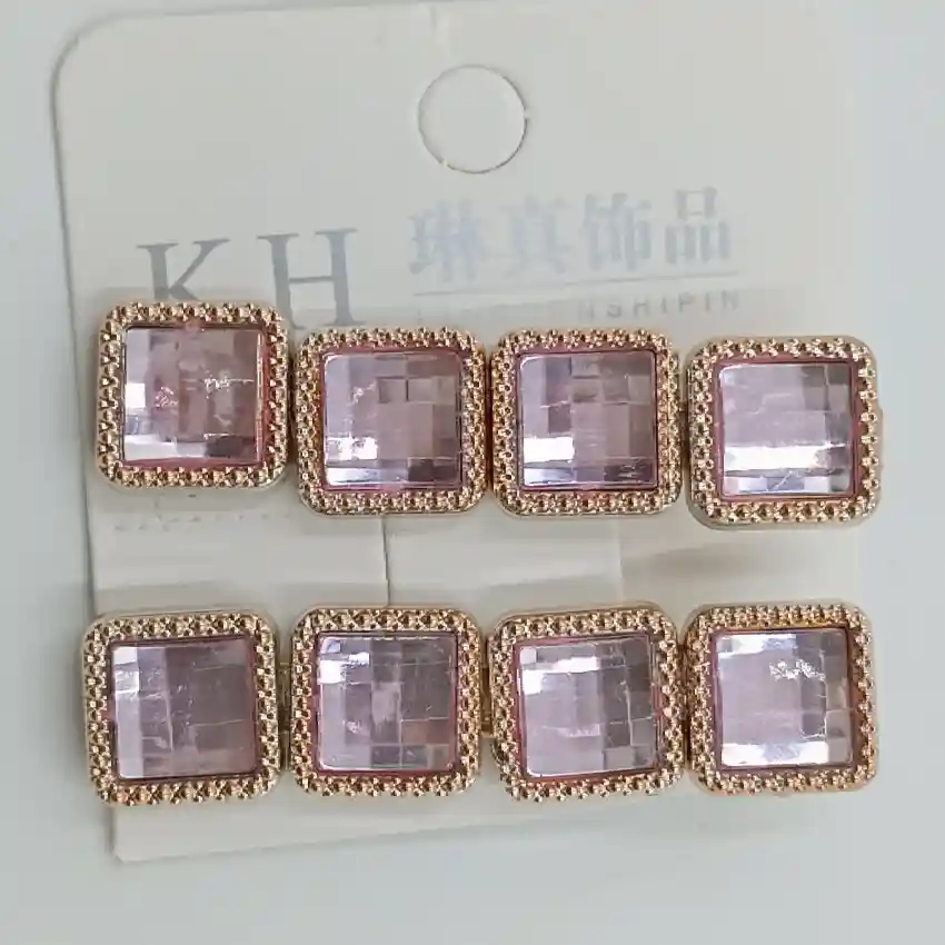 Square Pink Stone Hair Clips