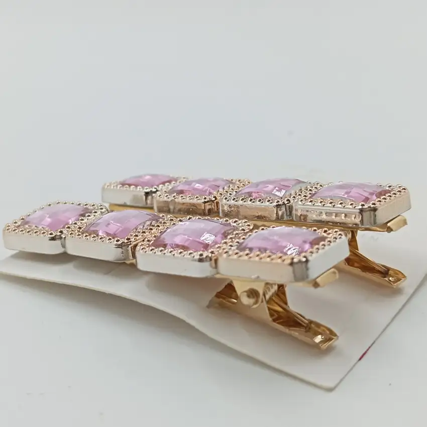 Square Pink Stone Hair Clips