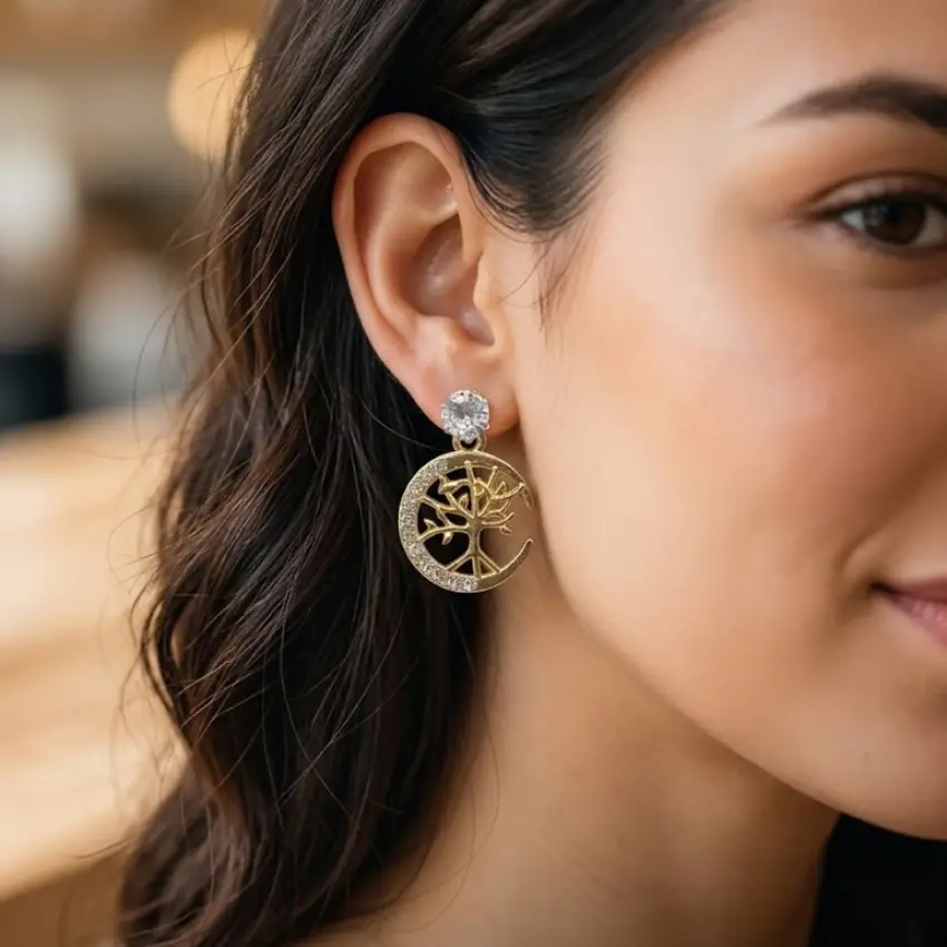 Tree of Life Moon Earrings