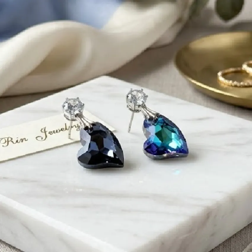 Heart Shaped Crystal Drop Earrings