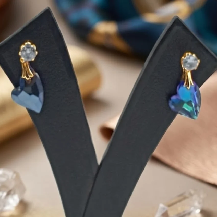 Heart Shaped Crystal Drop Earrings