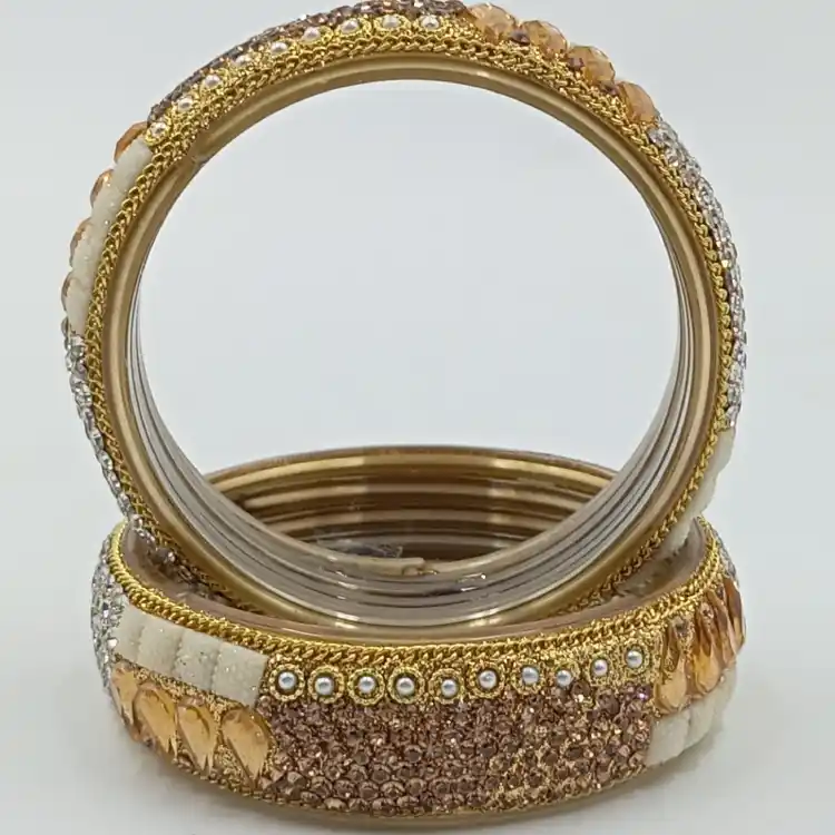 Designer Stone Studded Gold Finish Bangles (Chudi)