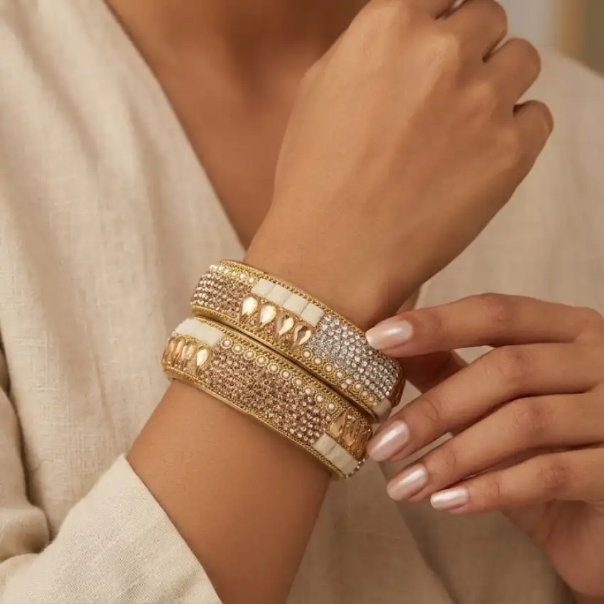 Designer Stone Studded Gold Finish Bangles (Chudi)