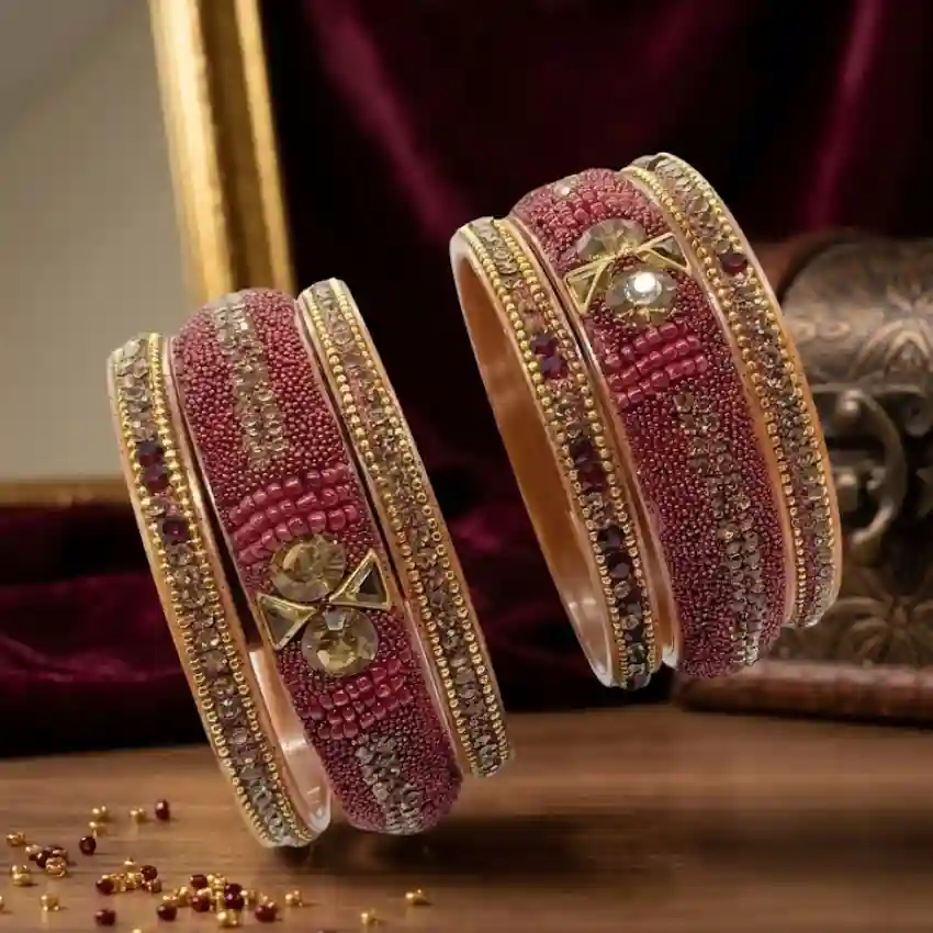 Embellished Maroon Stone-Studded Chudi Bangles Set