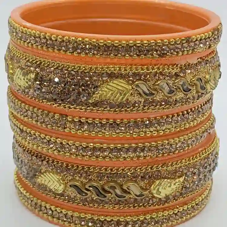 Designer Orange Stone Studded Chudi Bangles Set