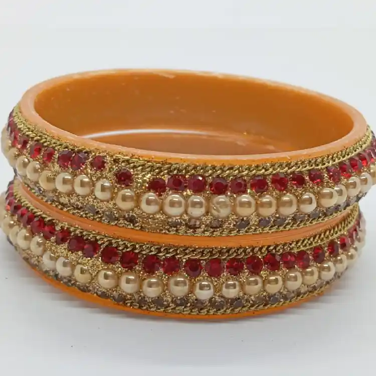 Traditional Red Stone & Pearl Studded Chudi Bangles