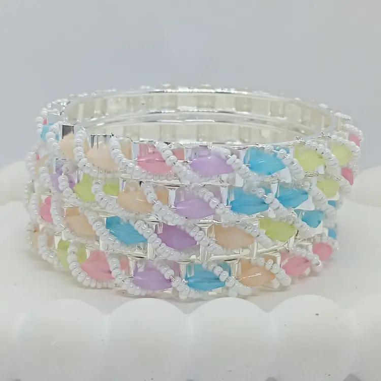 Pastel Beaded Imitation Chudi Bangles Set