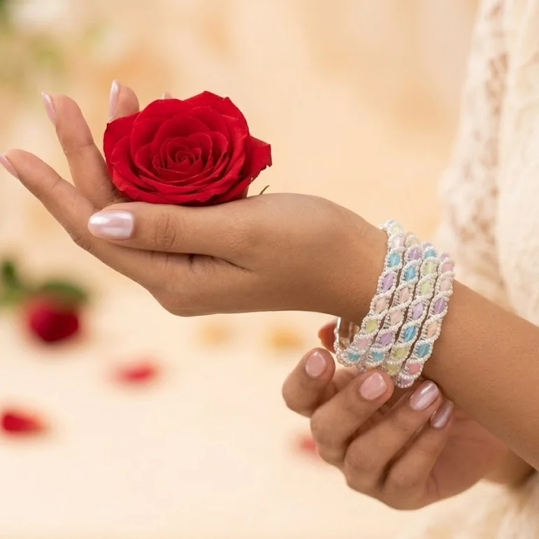 Pastel Beaded Imitation Chudi Bangles Set