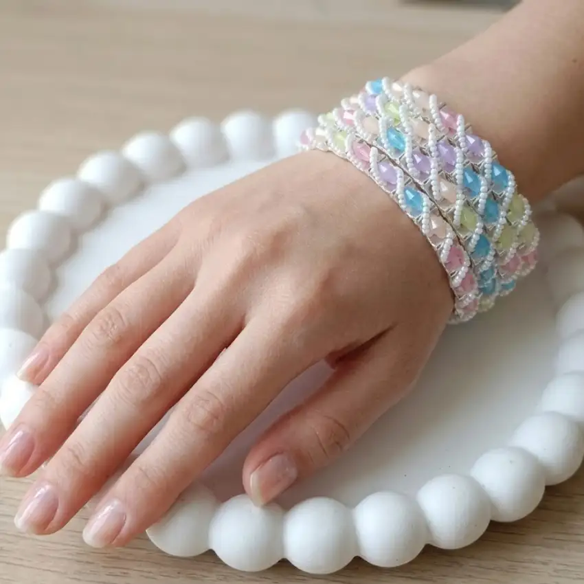 Pastel Beaded Imitation Chudi Bangles Set