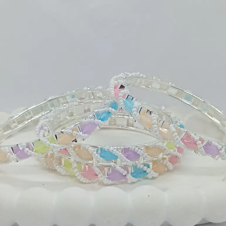 Pastel Beaded Imitation Chudi Bangles Set
